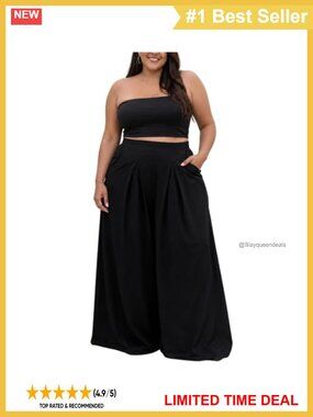 Plus Size Wide Leg Palazzo Pants High Waist Pockets Flowy Trousers